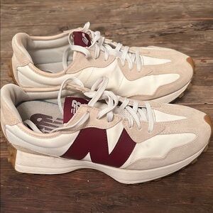 New Balance 327 White and Burgundy Sneakers